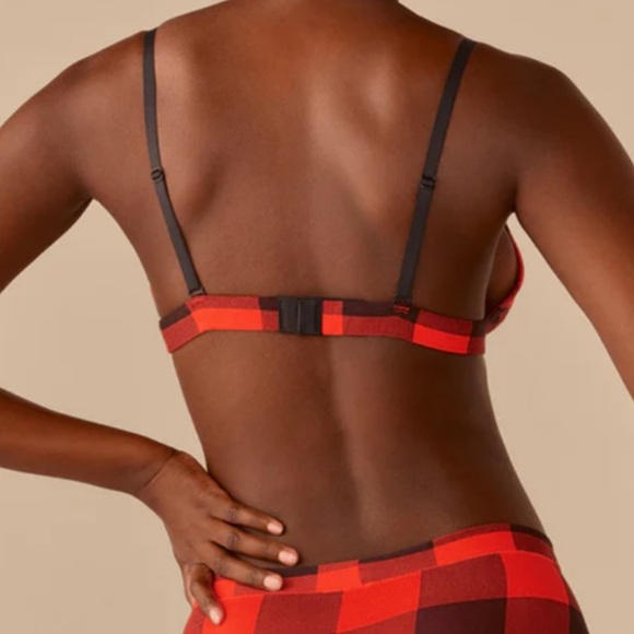 MeUndies FeelFree Triangle Bralette Buffalo Plaid Red and Black Print Size S - Picture 2 of 8